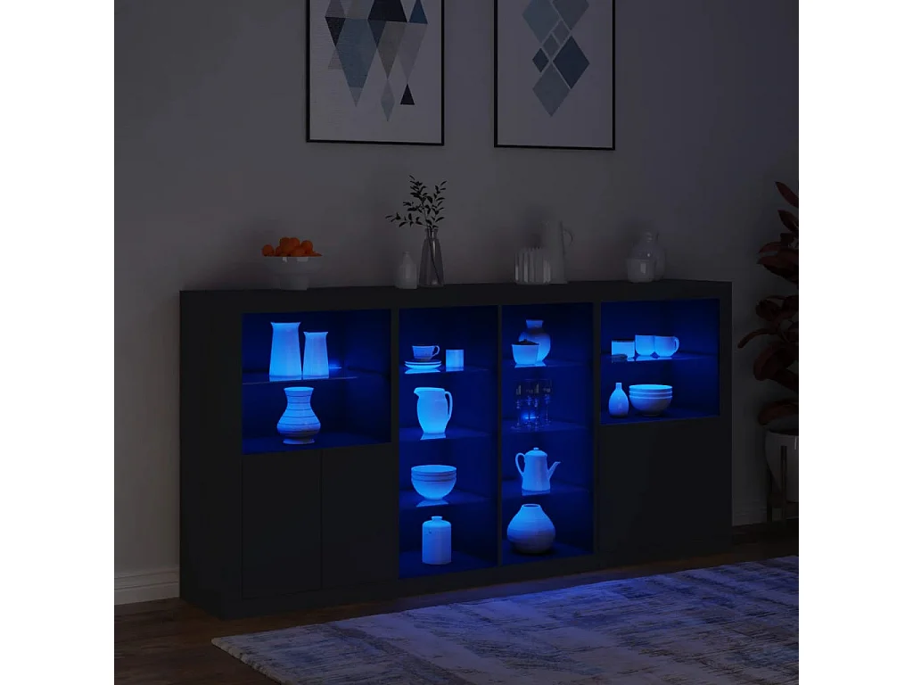 Sideboard mit LED-Leuchten Anrichte Schwarz 202x37x100 cm -RM94919