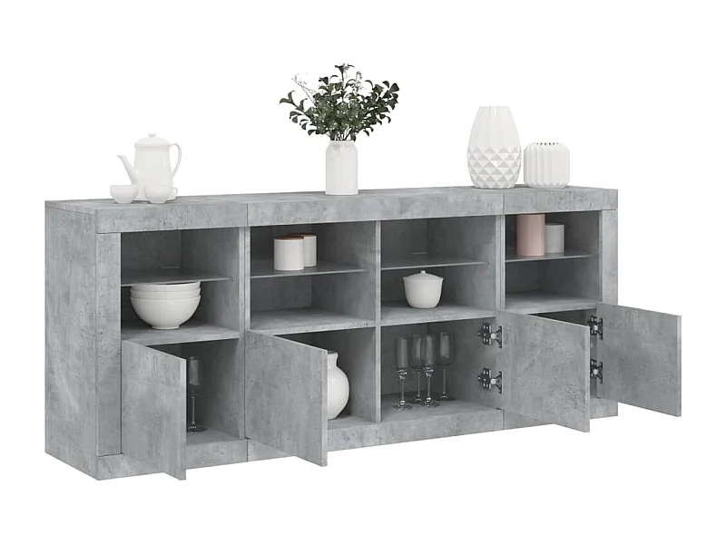 Sideboard mit LED-Leuchten - Anrichte Betongrau 163x37x67 cm -RM45432