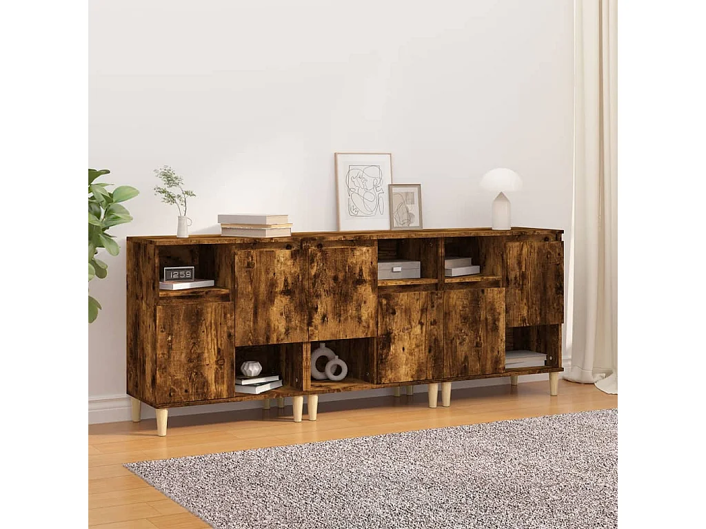 Sideboards im 3er-Set Lowboards Räuchereiche 60x35x70 cm Holzwerkstoff -RM40119