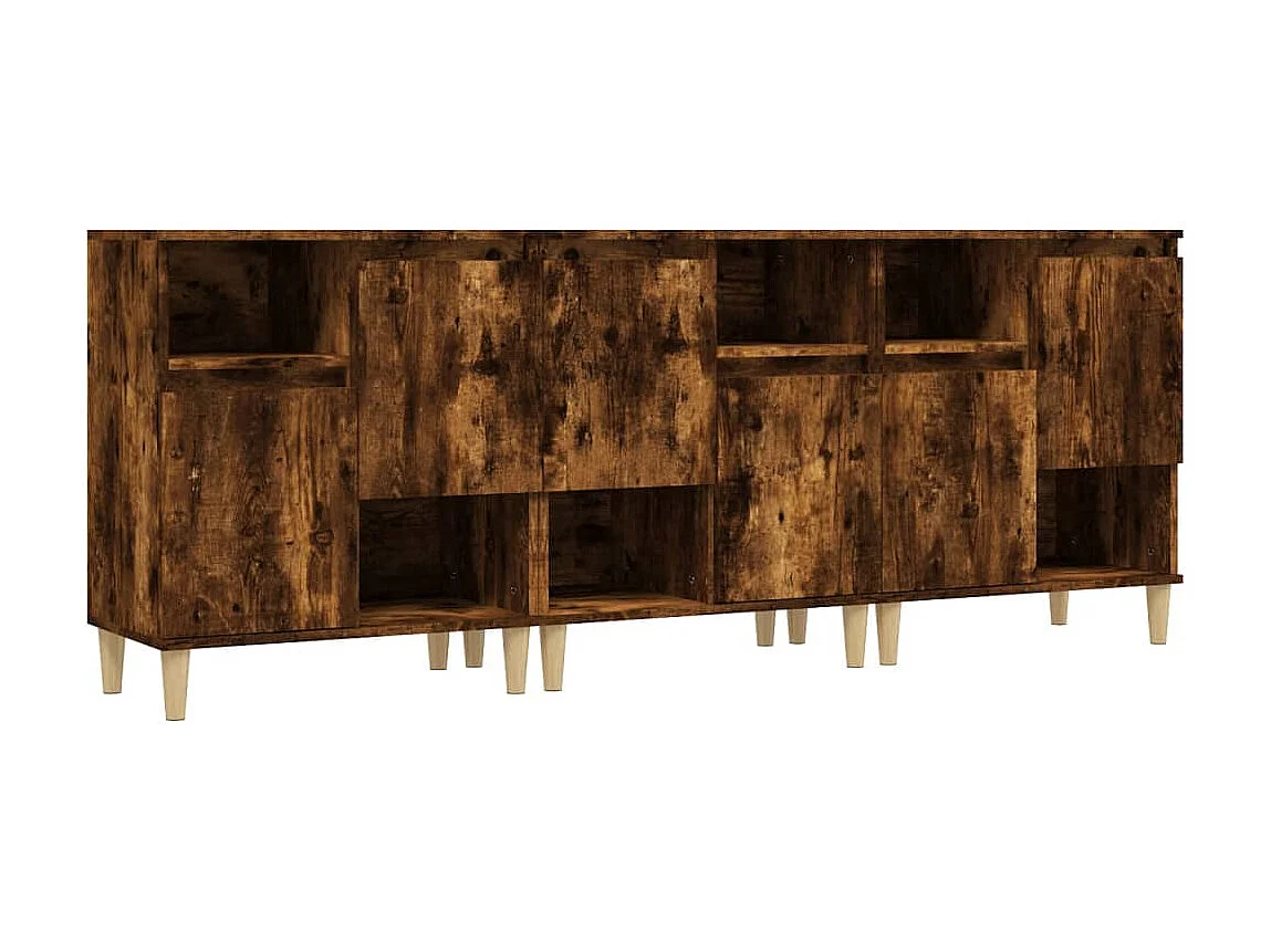 Sideboards im 3er-Set Lowboards Räuchereiche 60x35x70 cm Holzwerkstoff -RM40119