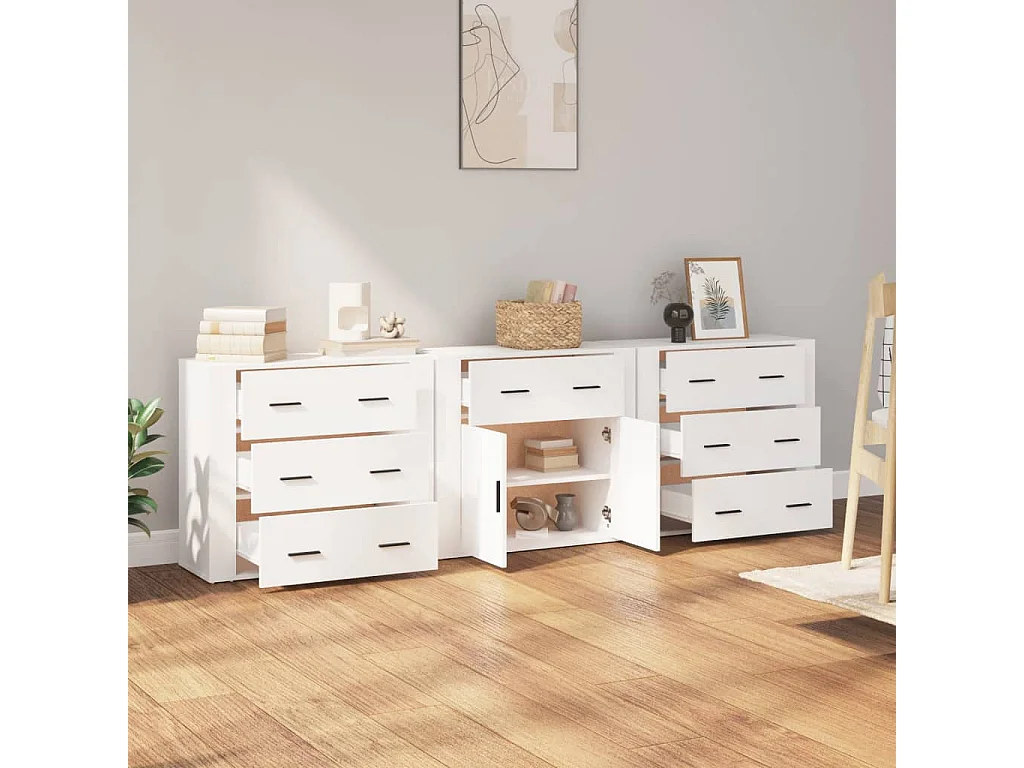 Sideboards im 3er-Set Lowboards Weiß Holzwerkstoff -RM42731