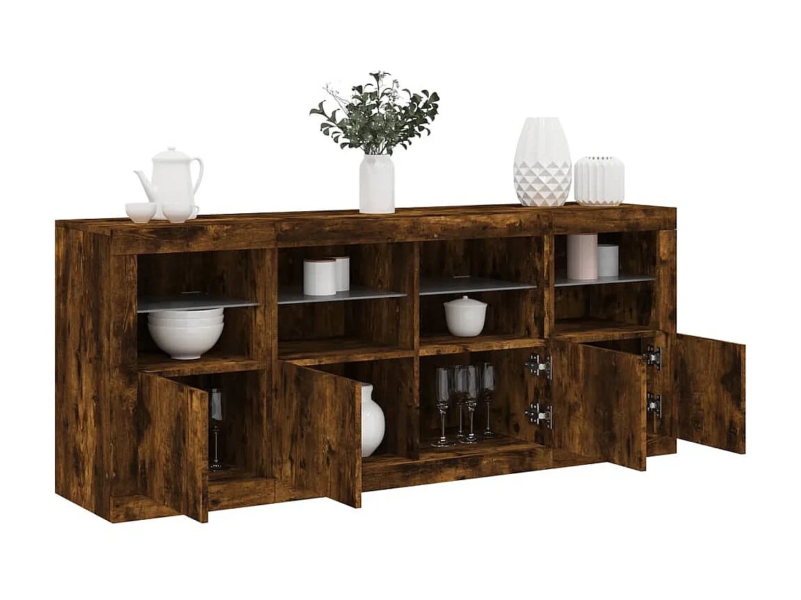 Sideboard mit LED-Leuchten Anrichte Räuchereiche 163x37x67 cm -RM68465