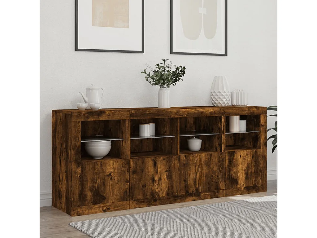 Sideboard mit LED-Leuchten Anrichte Räuchereiche 163x37x67 cm -RM68465