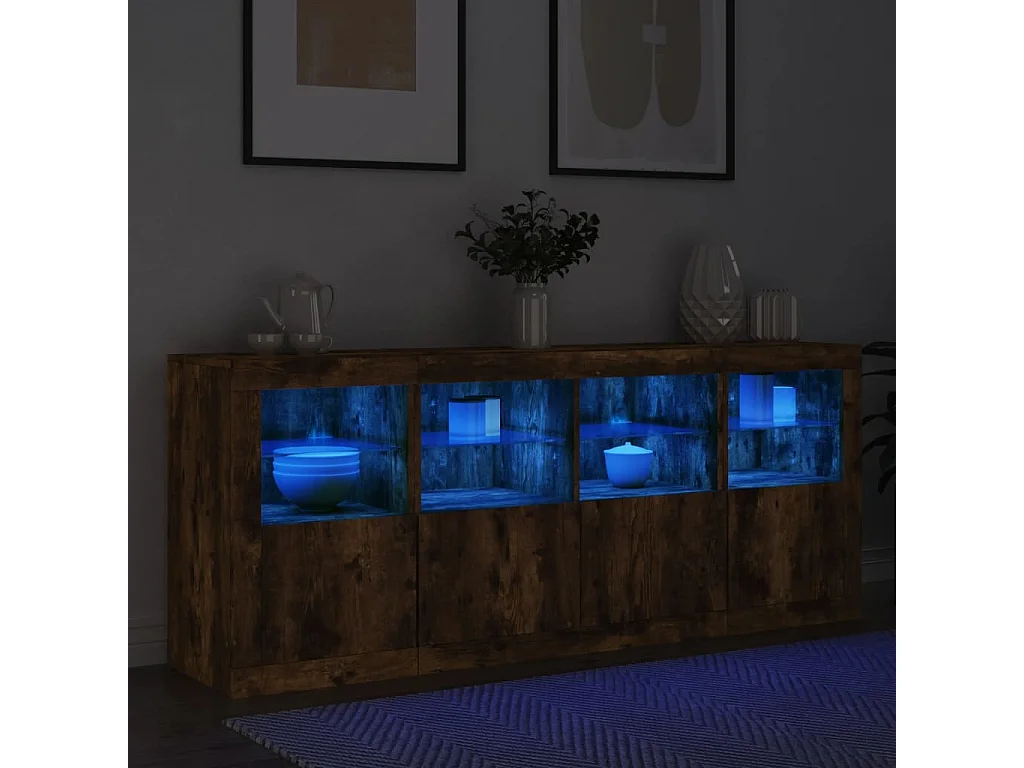 Sideboard mit LED-Leuchten Anrichte Räuchereiche 163x37x67 cm -RM68465
