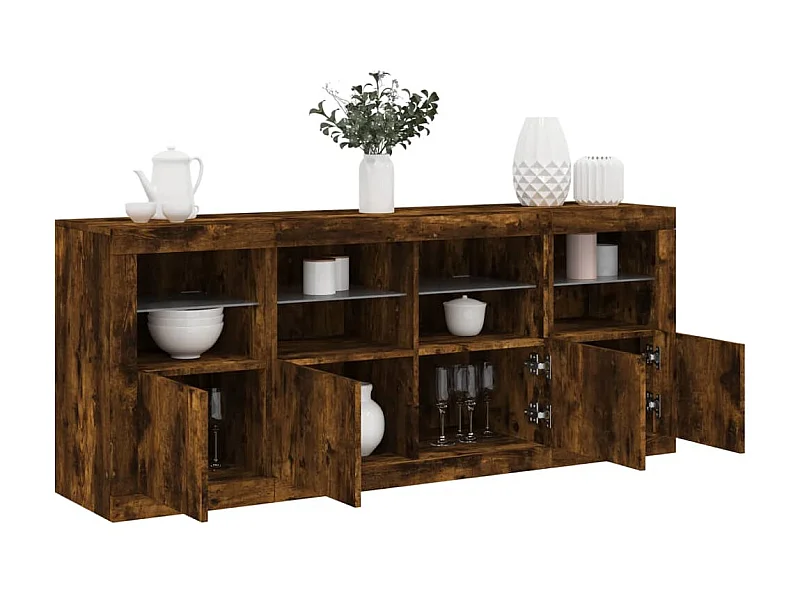 Sideboard mit LED-Leuchten Anrichte Räuchereiche 163x37x67 cm -RM68465