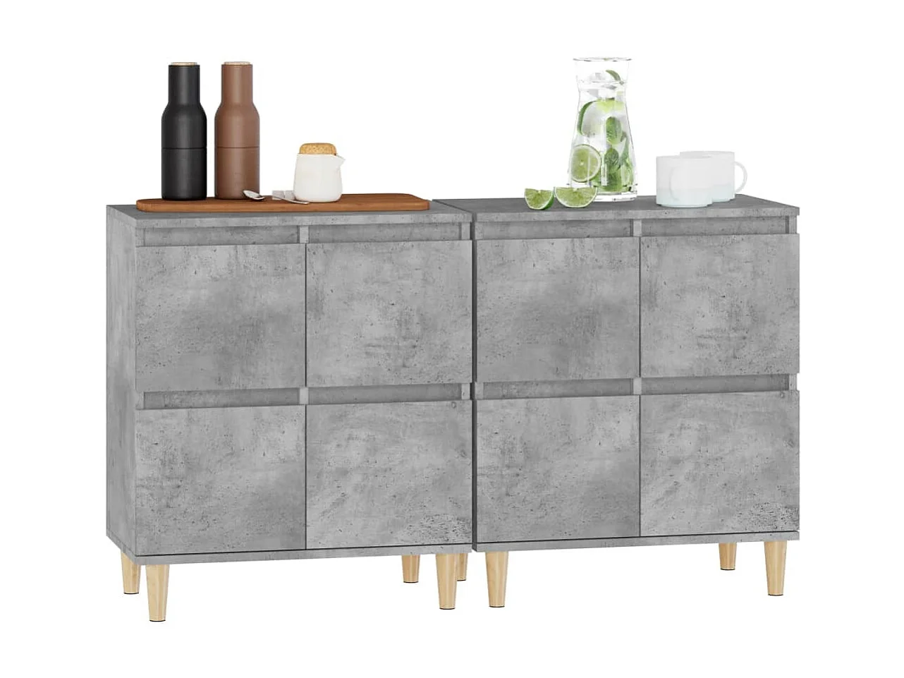 Sideboards im 2er-Set Lowboards Betongrau 60x35x70 cm Holzwerkstoff -RM76474