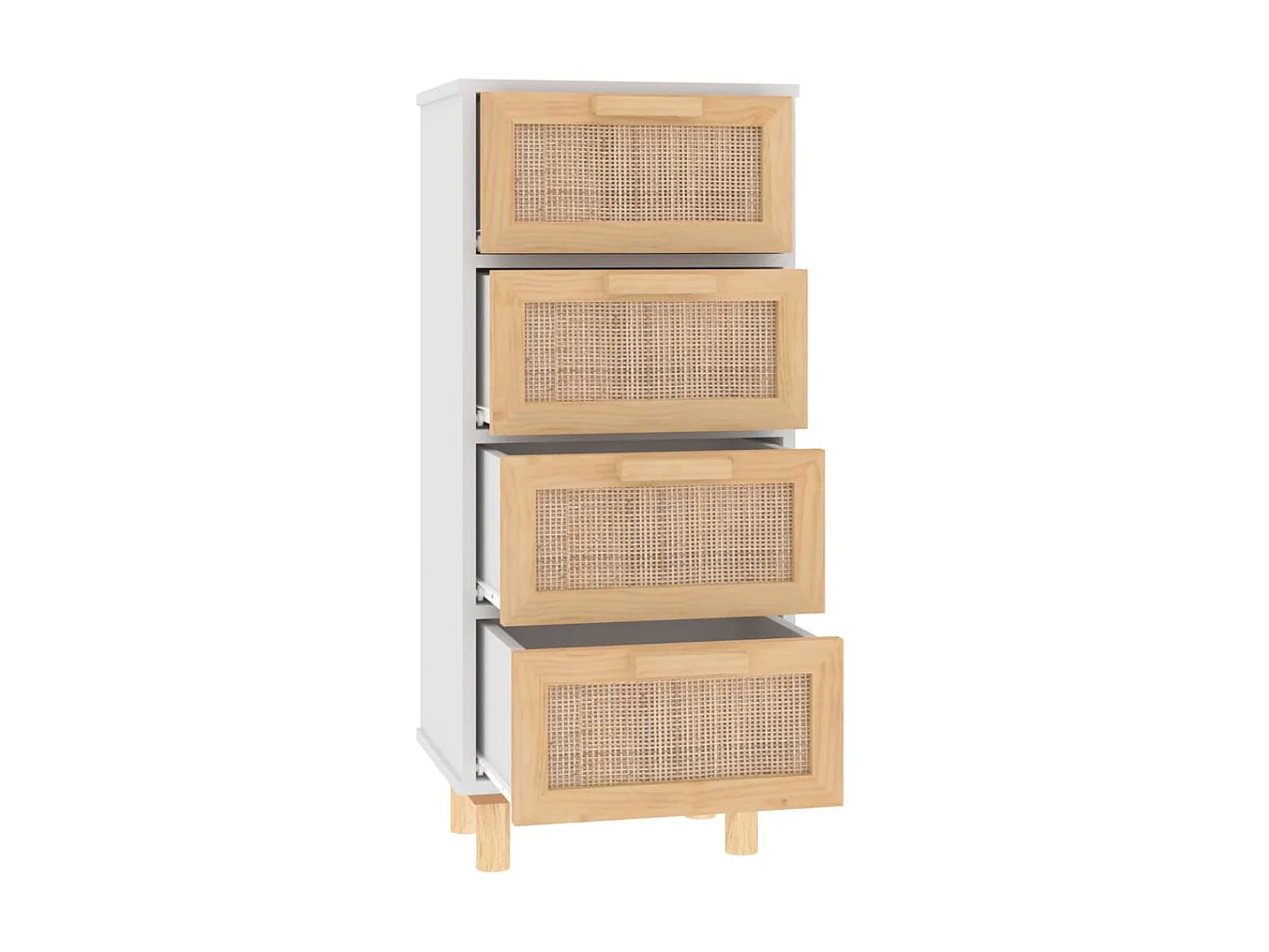 Sideboard Weiß Anrichte 40x30x90 cm Massivholz Kiefer und Natur-Rattan -RM77187