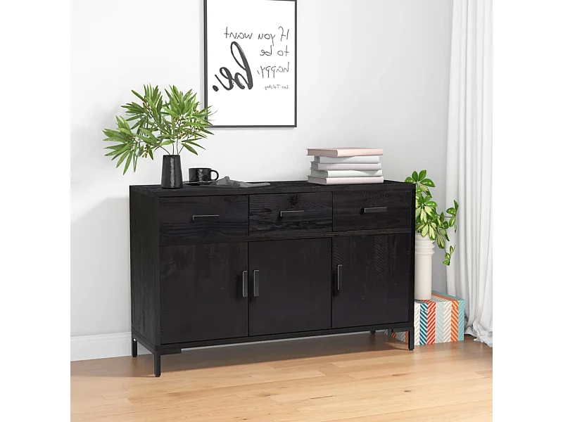 Sideboard Schwarz Anrichte 110x35x70 cm Massivholz Kiefer -RM59315