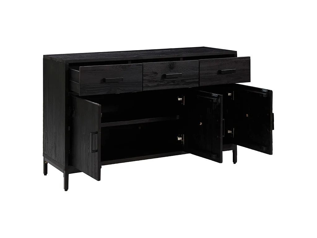 Sideboard Schwarz Anrichte 110x35x70 cm Massivholz Kiefer -RM59315