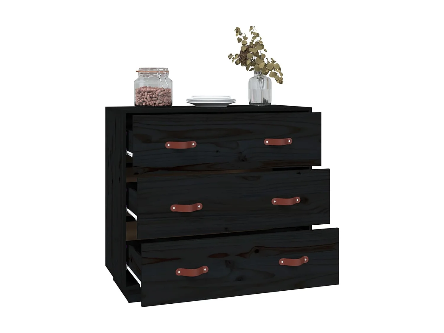 Sideboard Schwarz Anrichte 80x40x75 cm Massivholz Kiefer -RM20731