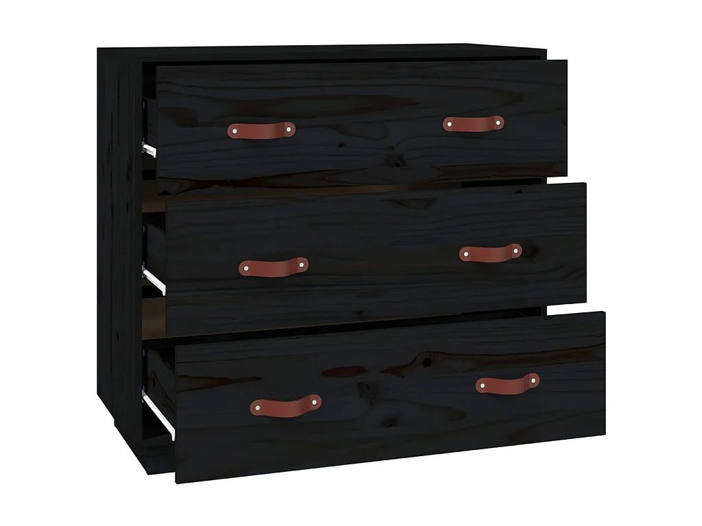 Sideboard Schwarz Anrichte 80x40x75 cm Massivholz Kiefer -RM20731