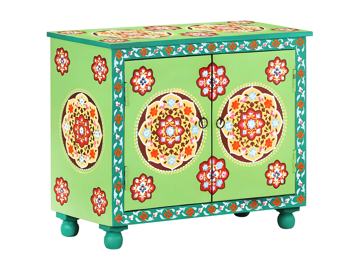 Sideboard Lowboard - Handbemalt Mehrfarbig 70x35x60 cm Mango Massivholz -RM44017