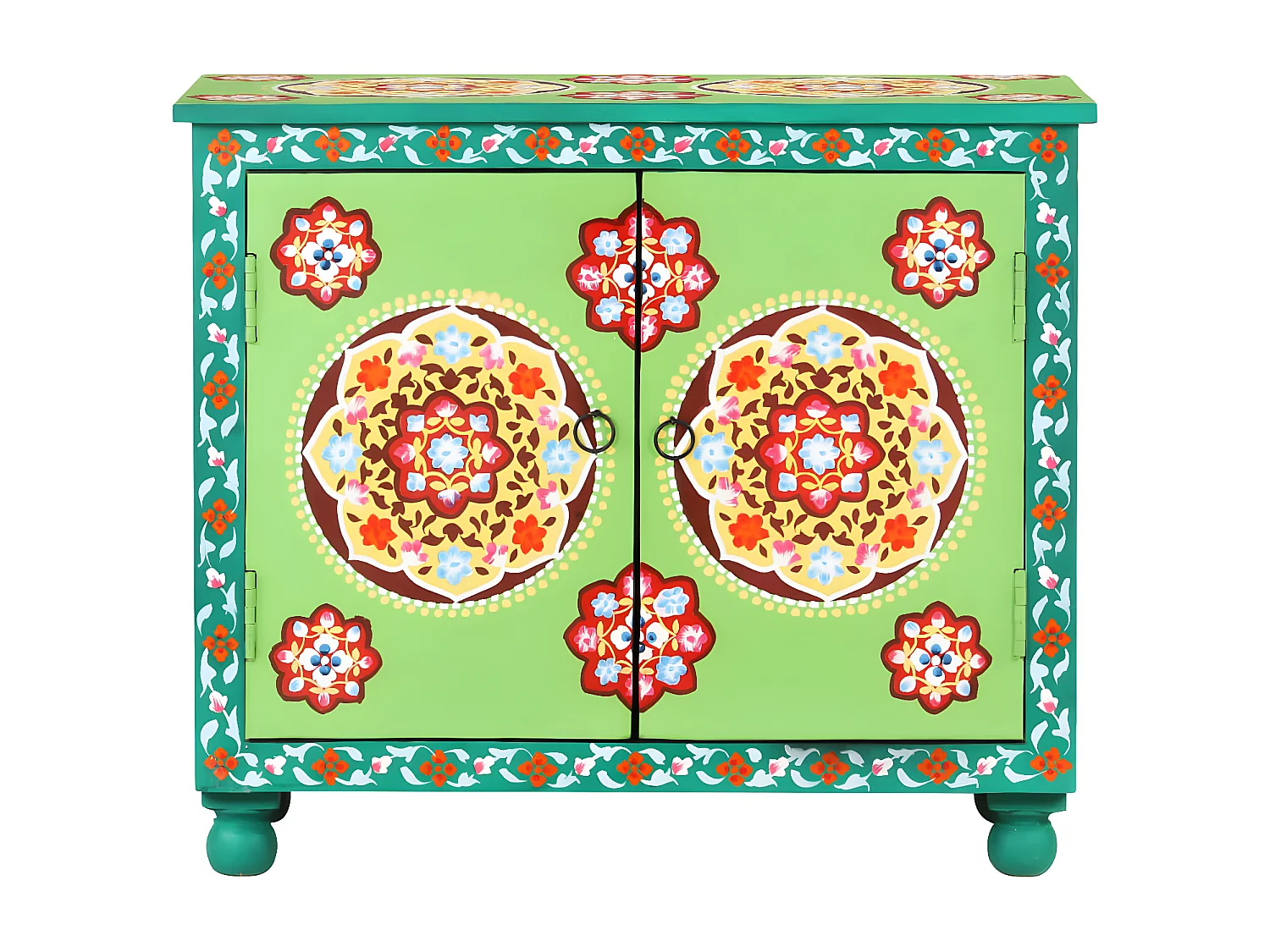 Sideboard Lowboard - Handbemalt Mehrfarbig 70x35x60 cm Mango Massivholz -RM44017