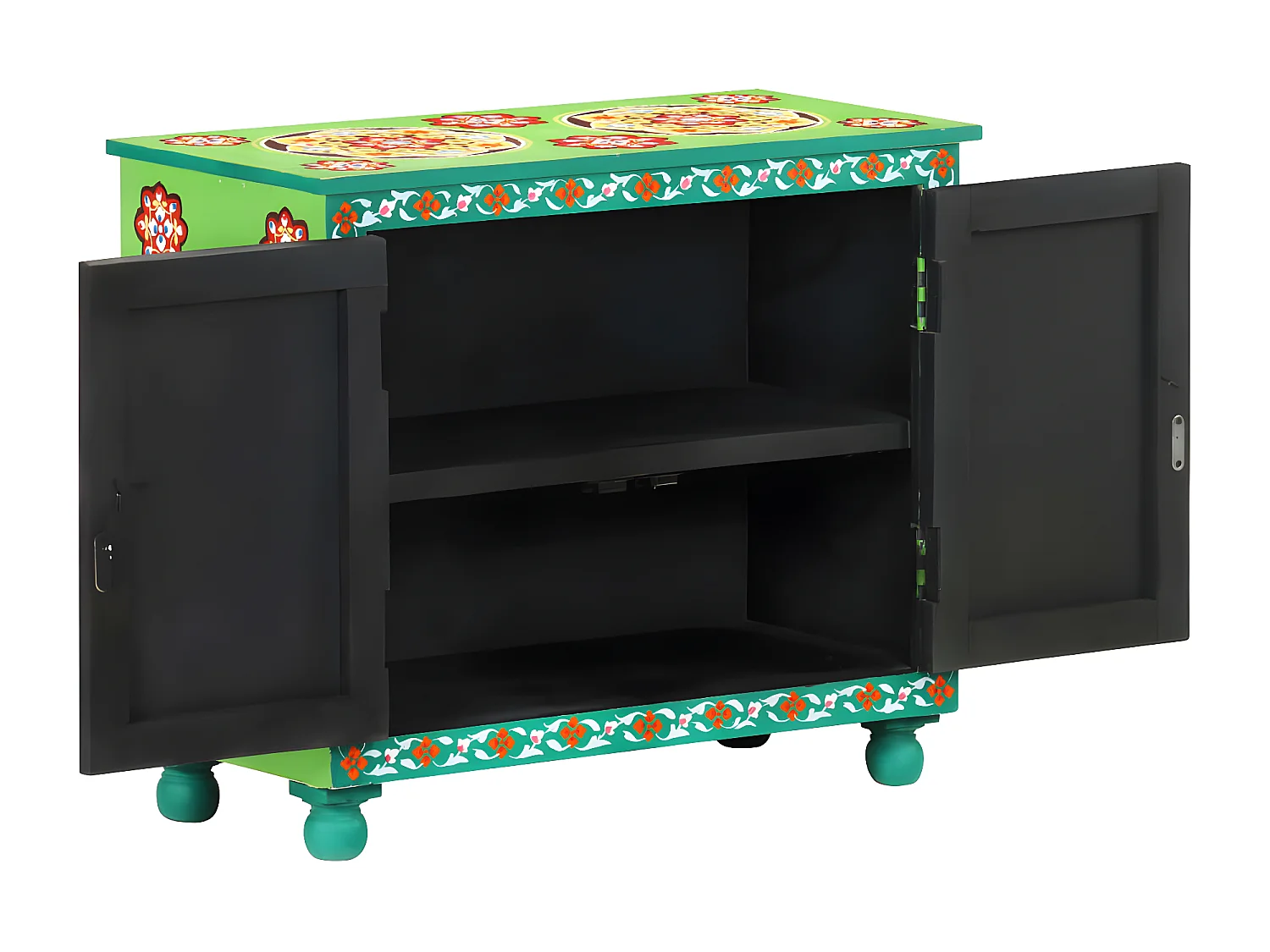 Sideboard Lowboard - Handbemalt Mehrfarbig 70x35x60 cm Mango Massivholz -RM44017