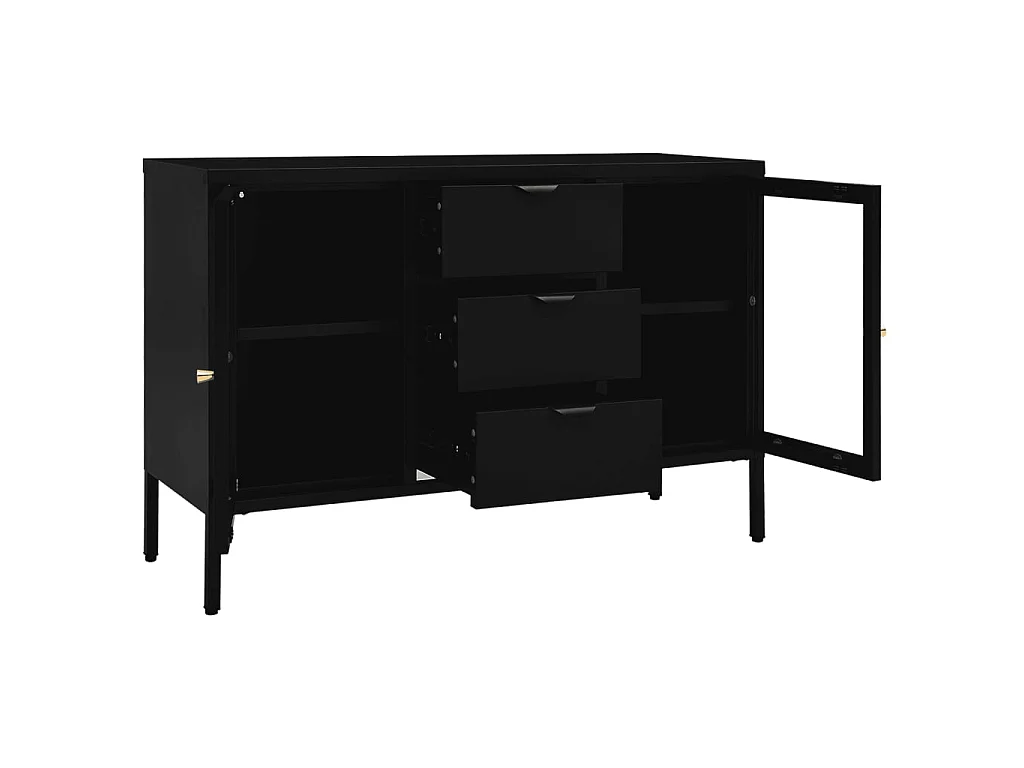 Sideboard Schwarz Anrichte 105x35x70 cm Stahl und Hartglas -RM99699