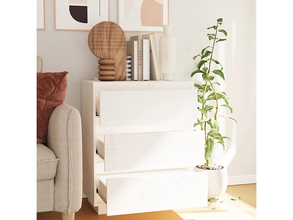 Sideboard Weiß Anrichte 60x34x75 cm Massivholz Kiefer -RM48544