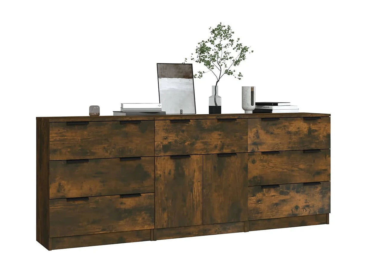 3-tlg. Sideboard Anrichte Räuchereiche Holzwerkstoff -RM89258