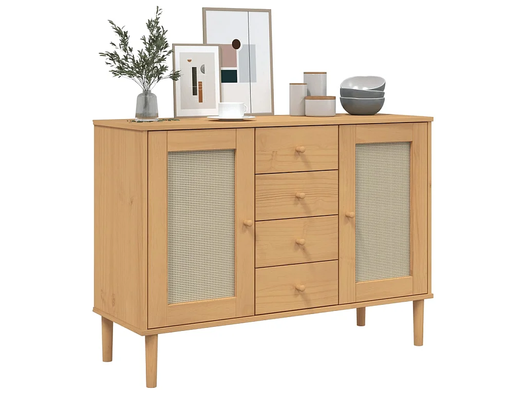 Sideboard Braun Anrichte SENJA Rattan-Optik 112x40x80 cm Kiefernholz -RM79574