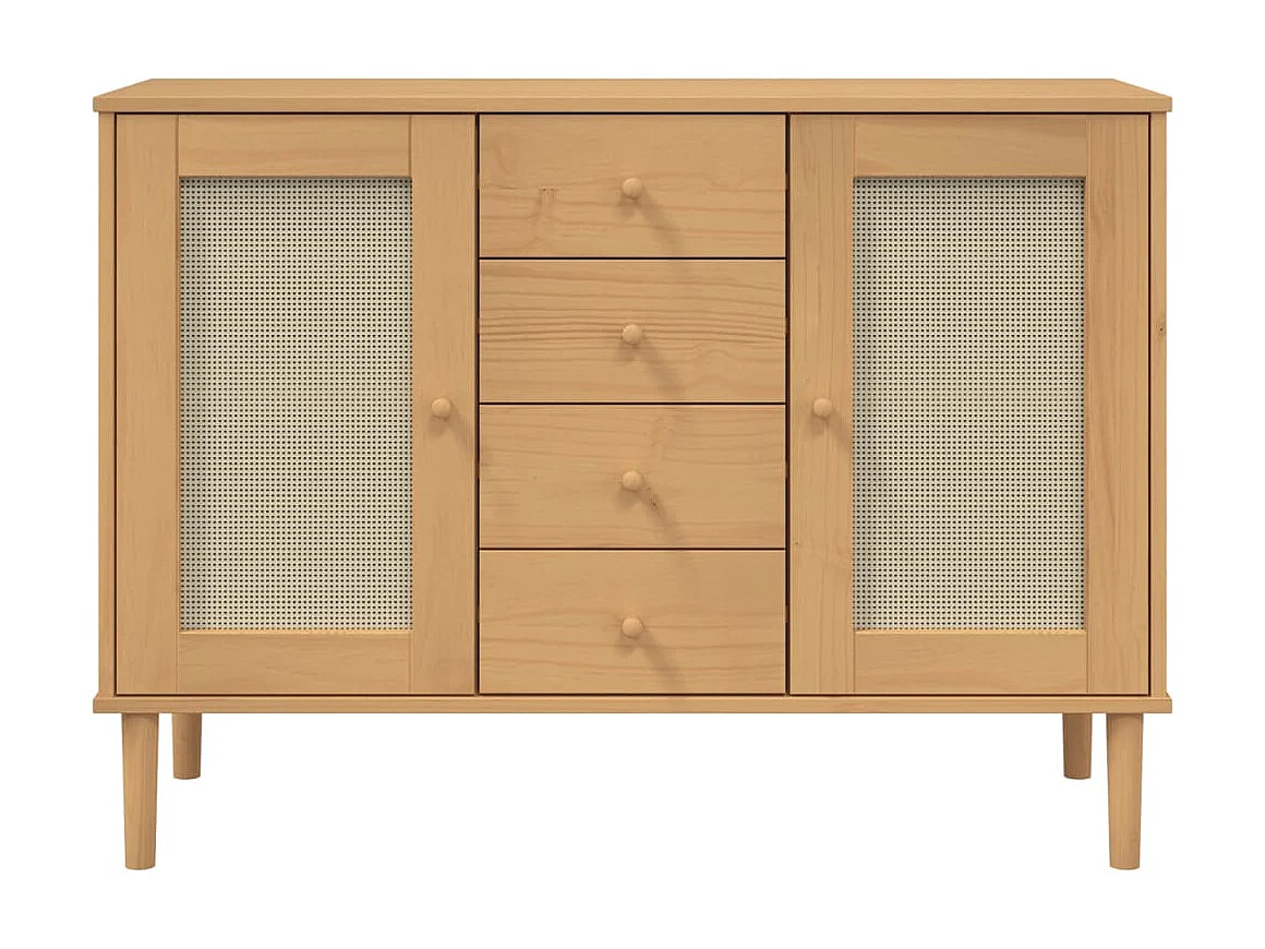 Sideboard Braun Anrichte SENJA Rattan-Optik 112x40x80 cm Kiefernholz -RM79574