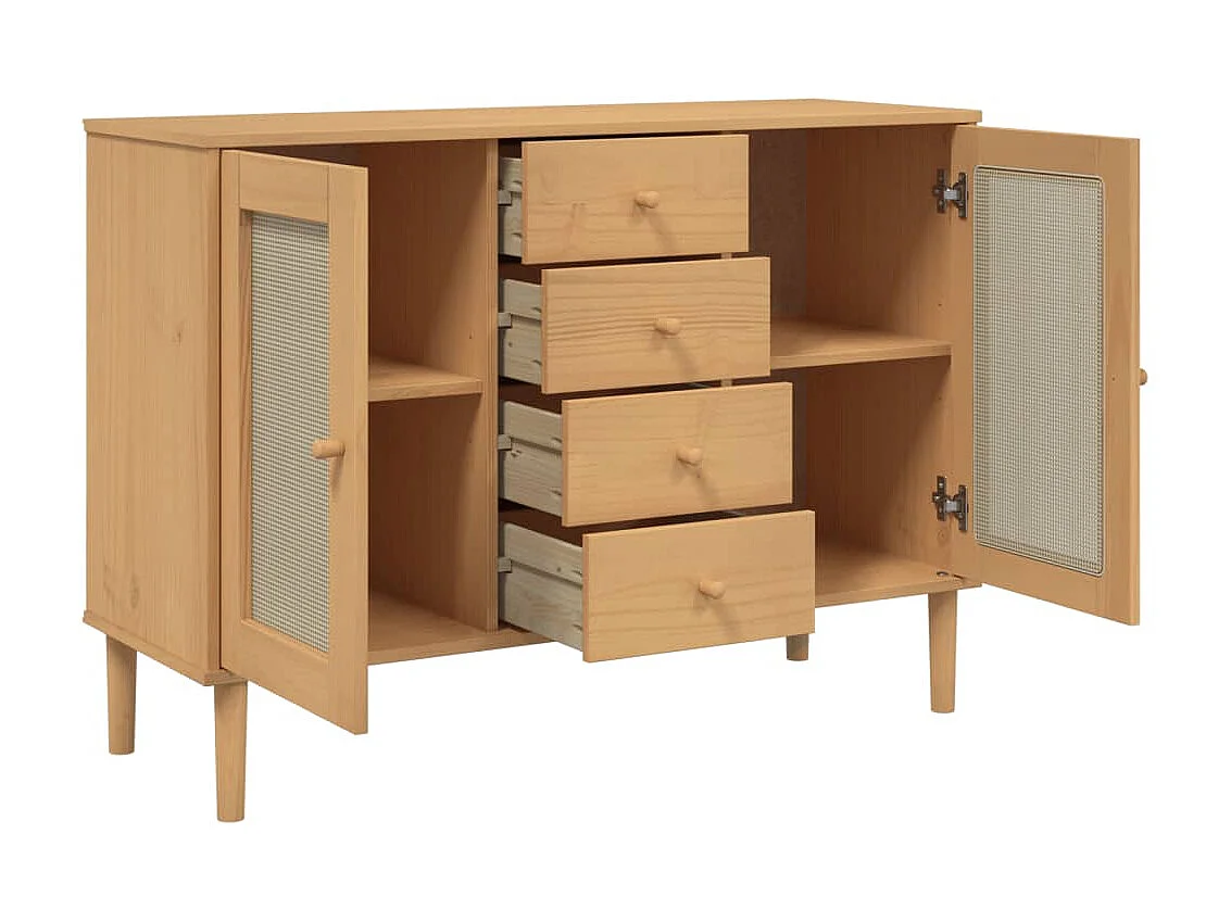 Sideboard Braun Anrichte SENJA Rattan-Optik 112x40x80 cm Kiefernholz -RM79574