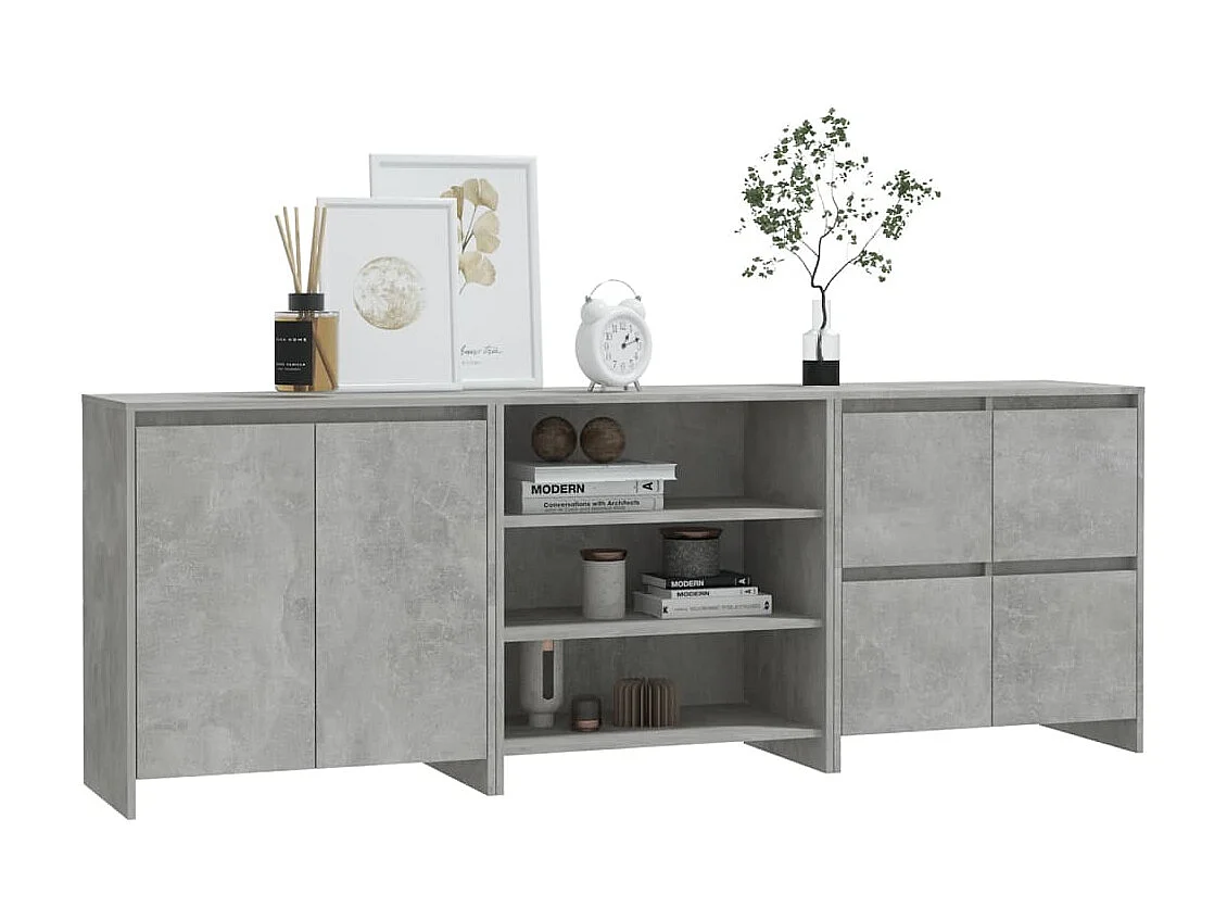 3-tlg. Sideboard Anrichte Betongrau Holzwerkstoff -RM67029