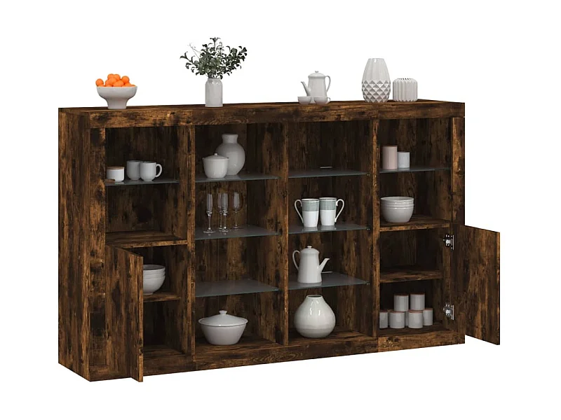 Sideboards mit LED-Leuchten im 3er-Set Anrichten Räuchereiche Holzwerkstoff -RM17989