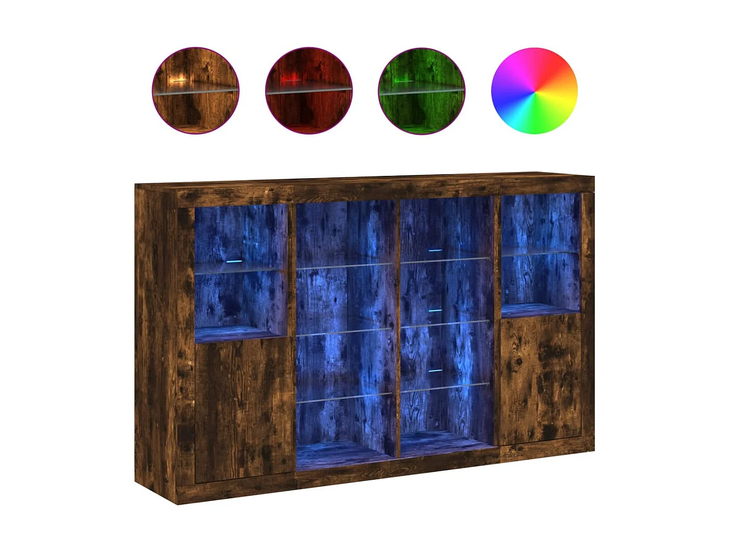 Sideboards mit LED-Leuchten im 3er-Set Anrichten Räuchereiche Holzwerkstoff -RM17989