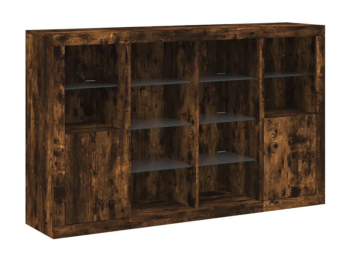Sideboards mit LED-Leuchten im 3er-Set Anrichten Räuchereiche Holzwerkstoff -RM17989