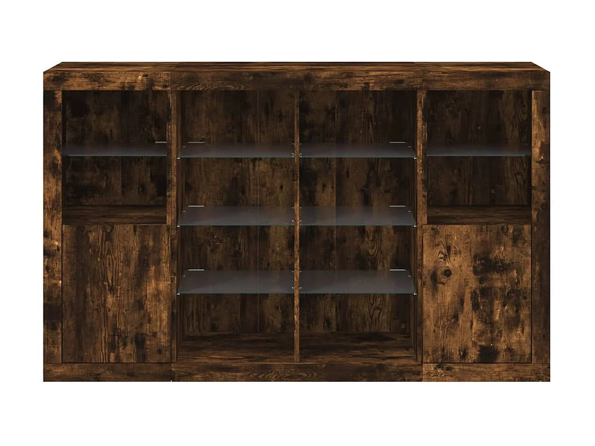 Sideboards mit LED-Leuchten im 3er-Set Anrichten Räuchereiche Holzwerkstoff -RM17989