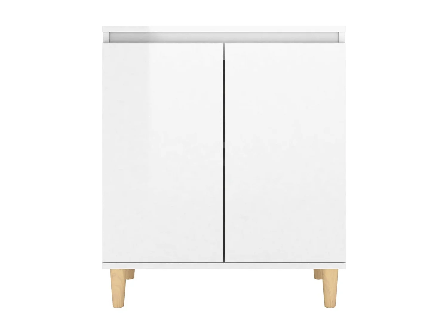 Sideboard Anrichte mit Massivholz-Beinen + Türen Hochglanz-Weiß 60x35x70 cm -RM83147