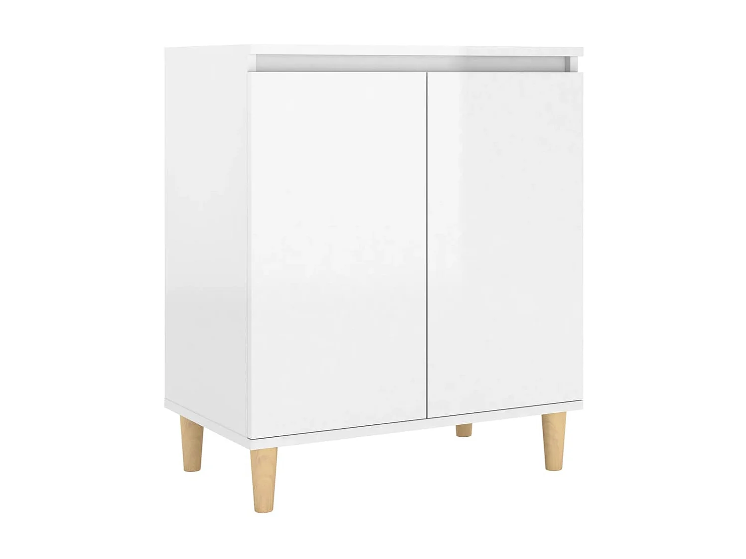 Sideboard Anrichte mit Massivholz-Beinen + Türen Hochglanz-Weiß 60x35x70 cm -RM83147