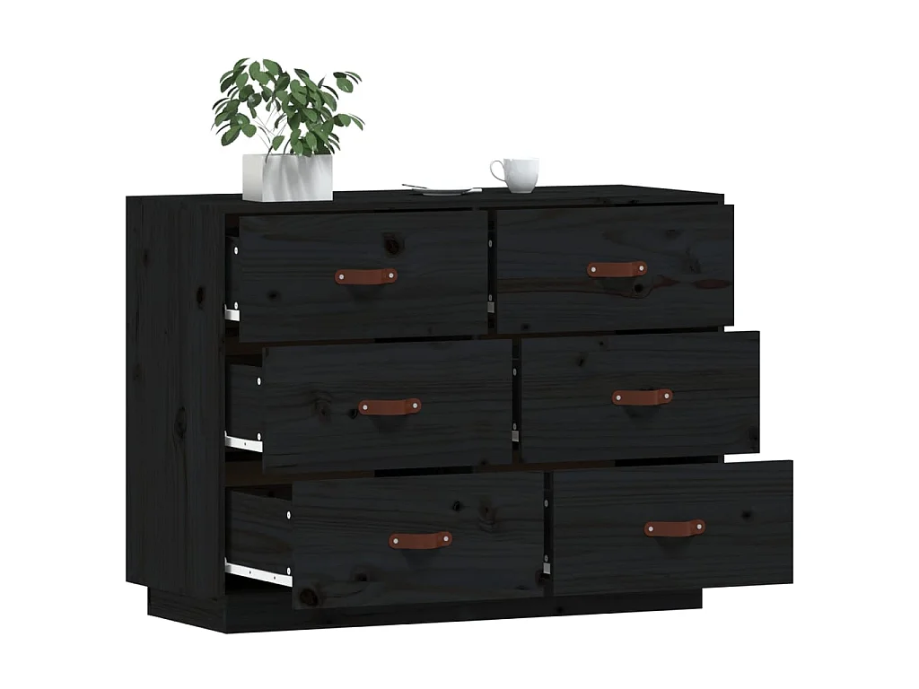 Sideboard Schwarz Anrichte 100x40x75 cm Massivholz Kiefer -RM61367