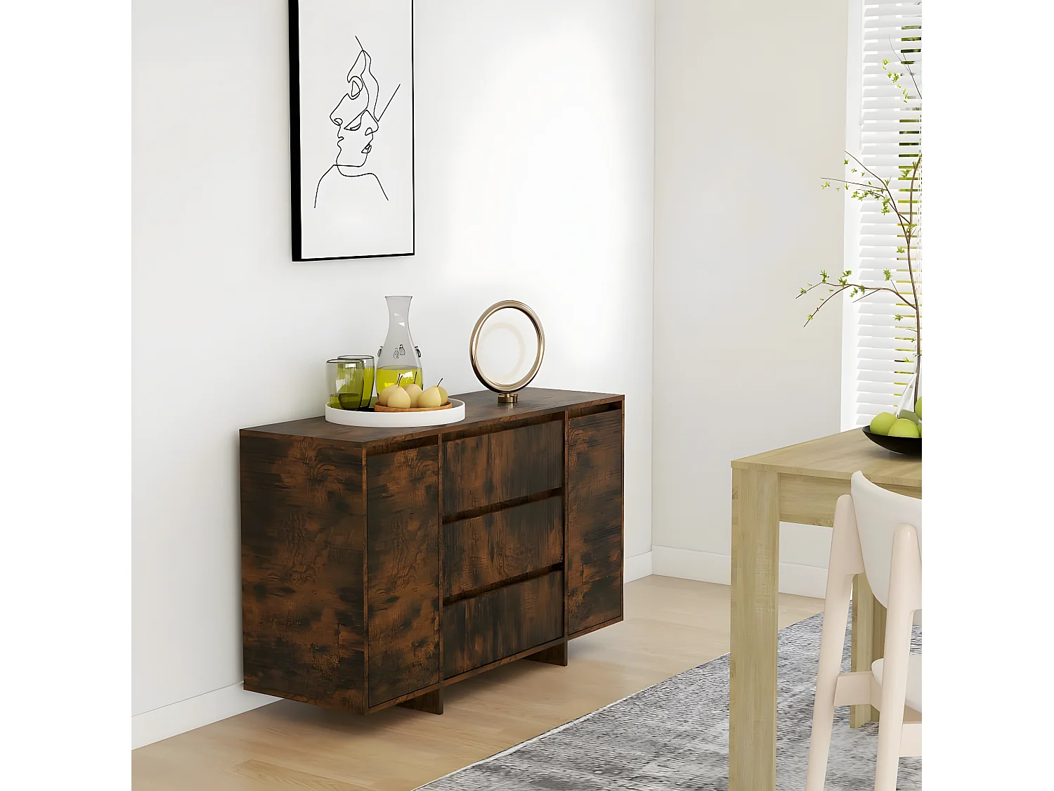 Sideboard Anrichte mit 3 Schubladen Räuchereiche 120x41x75 cm -RM73995