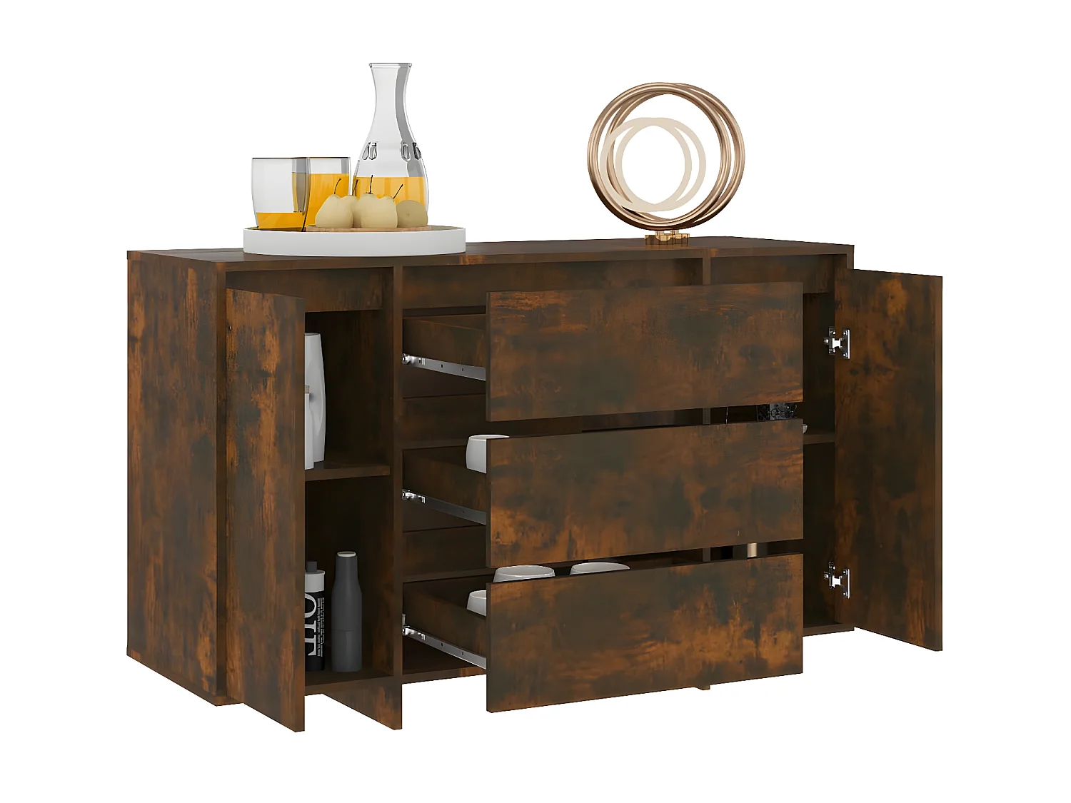 Sideboard Anrichte mit 3 Schubladen Räuchereiche 120x41x75 cm -RM73995