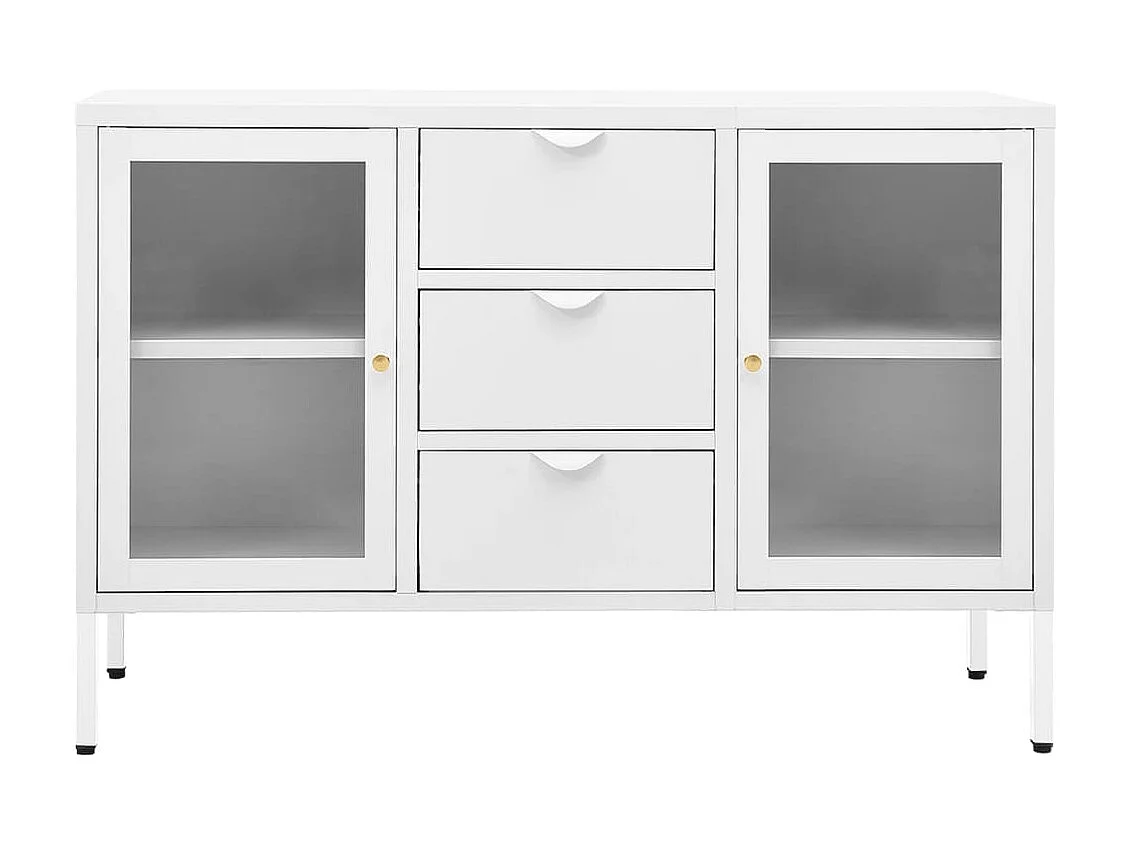 Sideboard Weiß Anrichte 105x35x70 cm Stahl und Hartglas -RM21596