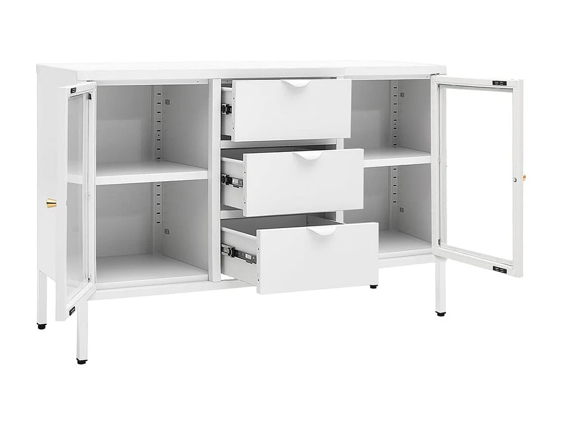 Sideboard Weiß Anrichte 105x35x70 cm Stahl und Hartglas -RM21596