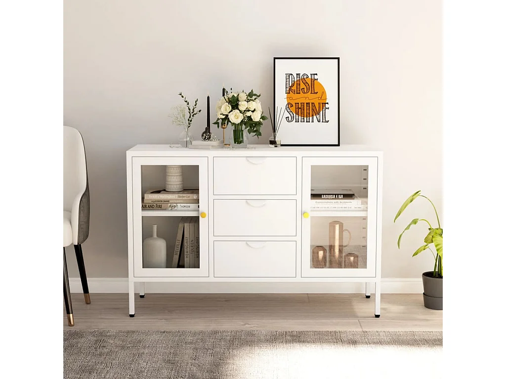 Sideboard Weiß Anrichte 105x35x70 cm Stahl und Hartglas -RM21596