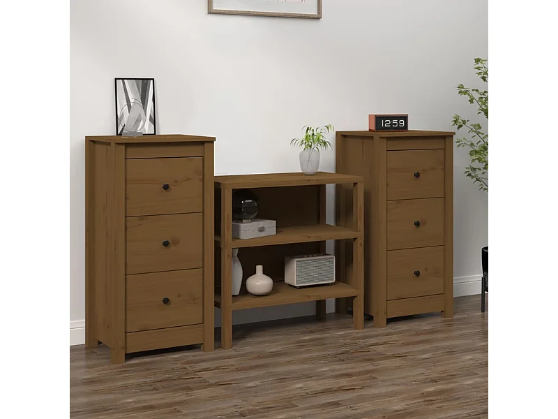 Sideboards im 2er-Set Lowboards Honigbraun 40x35x80 cm Massivholz Kiefer -RM94119