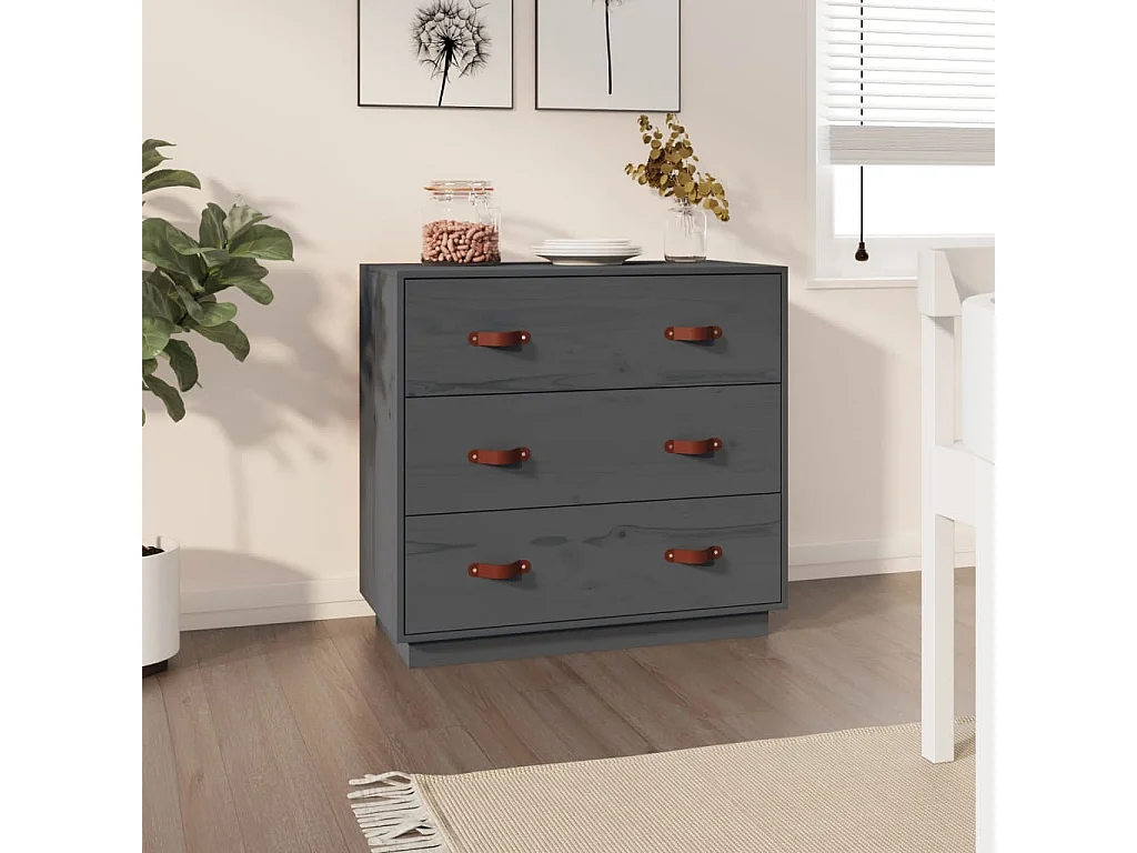 Sideboard Grau - Lowboard 80x40x75 cm Massivholz Kiefer -RM59113