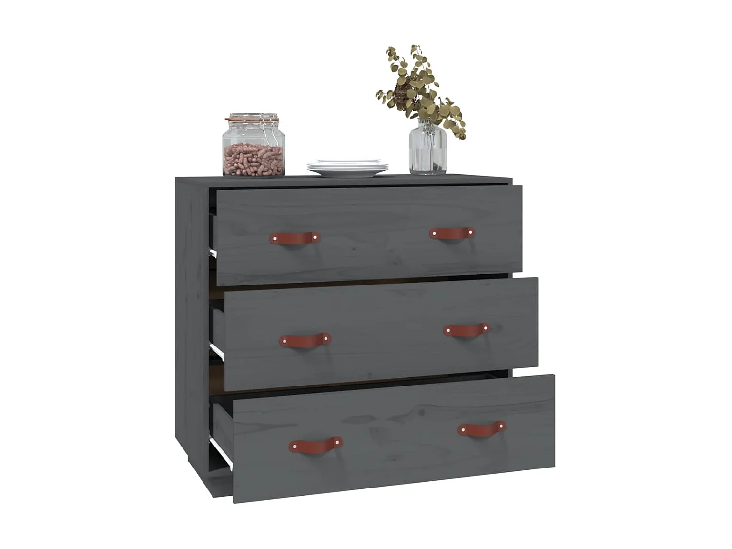 Sideboard Grau - Lowboard 80x40x75 cm Massivholz Kiefer -RM59113