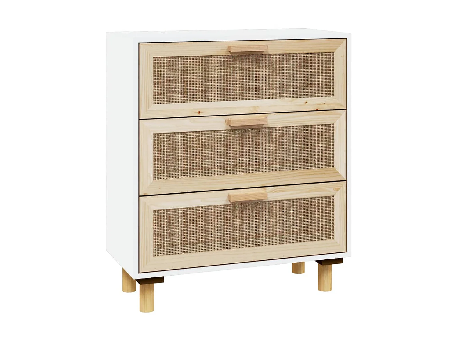Sideboard Weiß Anrichte 60x30x70 cm Massivholz Kiefer und Natur-Rattan -RM77848
