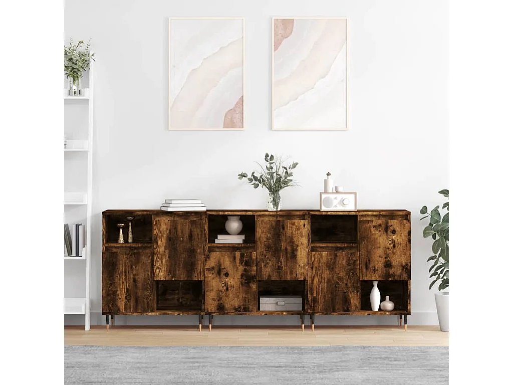 Sideboards im 3er-Set Lowboards Räuchereiche Holzwerkstoff -RM31540