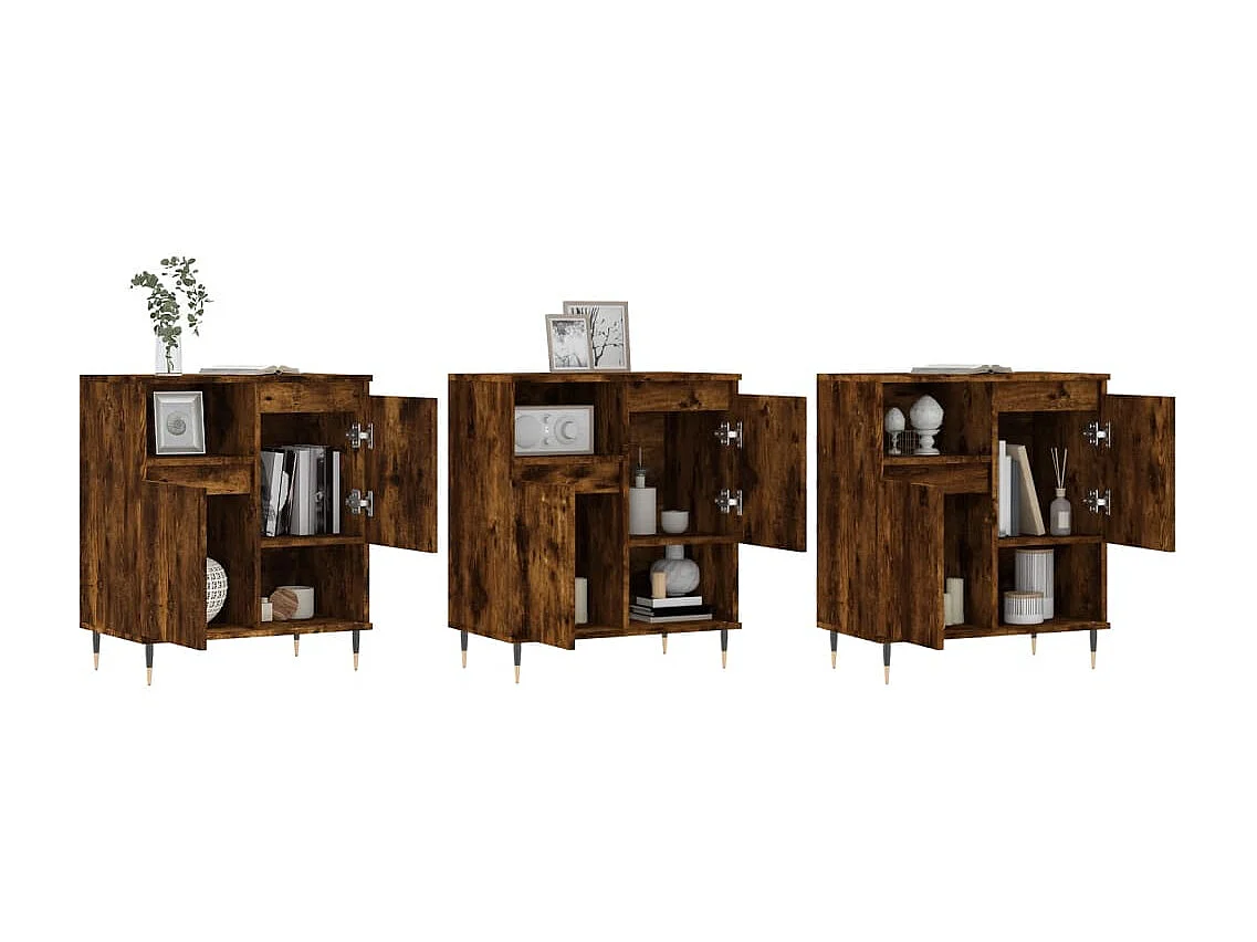 Sideboards im 3er-Set Lowboards Räuchereiche Holzwerkstoff -RM31540