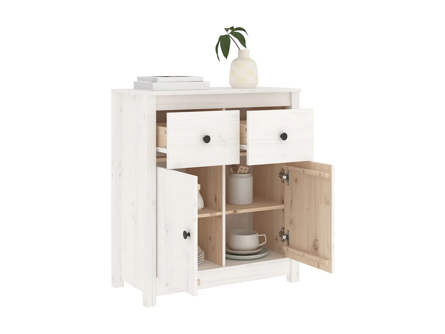 Sideboard Weiß Anrichte 70x35x80 cm Massivholz Kiefer -RM63730