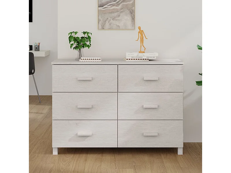 Sideboard Lowboard - HAMAR Weiß 113x40x80 cm Massivholz Kiefer -RM64813