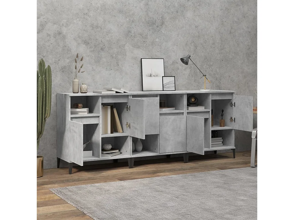 Sideboards im 3er-Set Lowboards Betongrau 60x35x70 cm Holzwerkstoff -RM87374