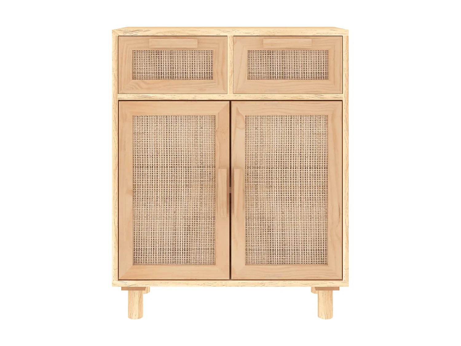 Sideboard Lowboard - Braun 60x30x75 cm Massivholz Kiefer und Natur-Rattan -RM12471