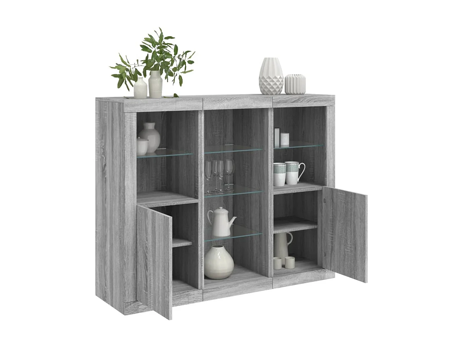 Sideboards Grau Anrichten mit LED-Leuchten im 3er-Set Anrichten Sonoma Holzwerkstoff -RM51176