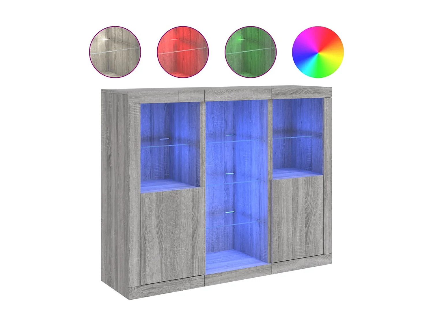 Sideboards Grau Anrichten mit LED-Leuchten im 3er-Set Anrichten Sonoma Holzwerkstoff -RM51176