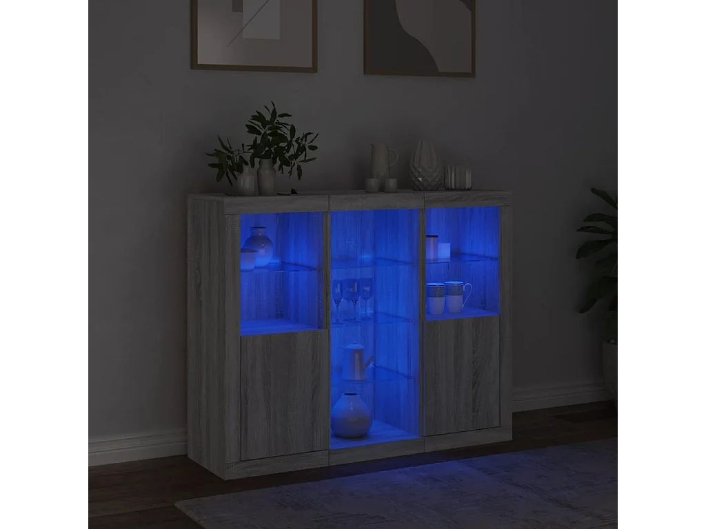 Sideboards Grau Anrichten mit LED-Leuchten im 3er-Set Anrichten Sonoma Holzwerkstoff -RM51176